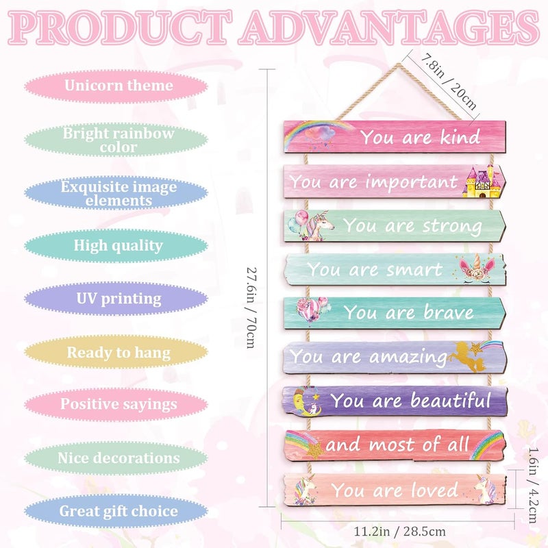 Yookeer Set of 9 Pink Room Decor for Teen Girls Aesthetic, Unicorn Rainbow Wall Art for Girls' Bedroom Inspirational Boho Rainbow Wall Art Signs for Princess Nursery Room Bedroom Nursery Decor - Image 3